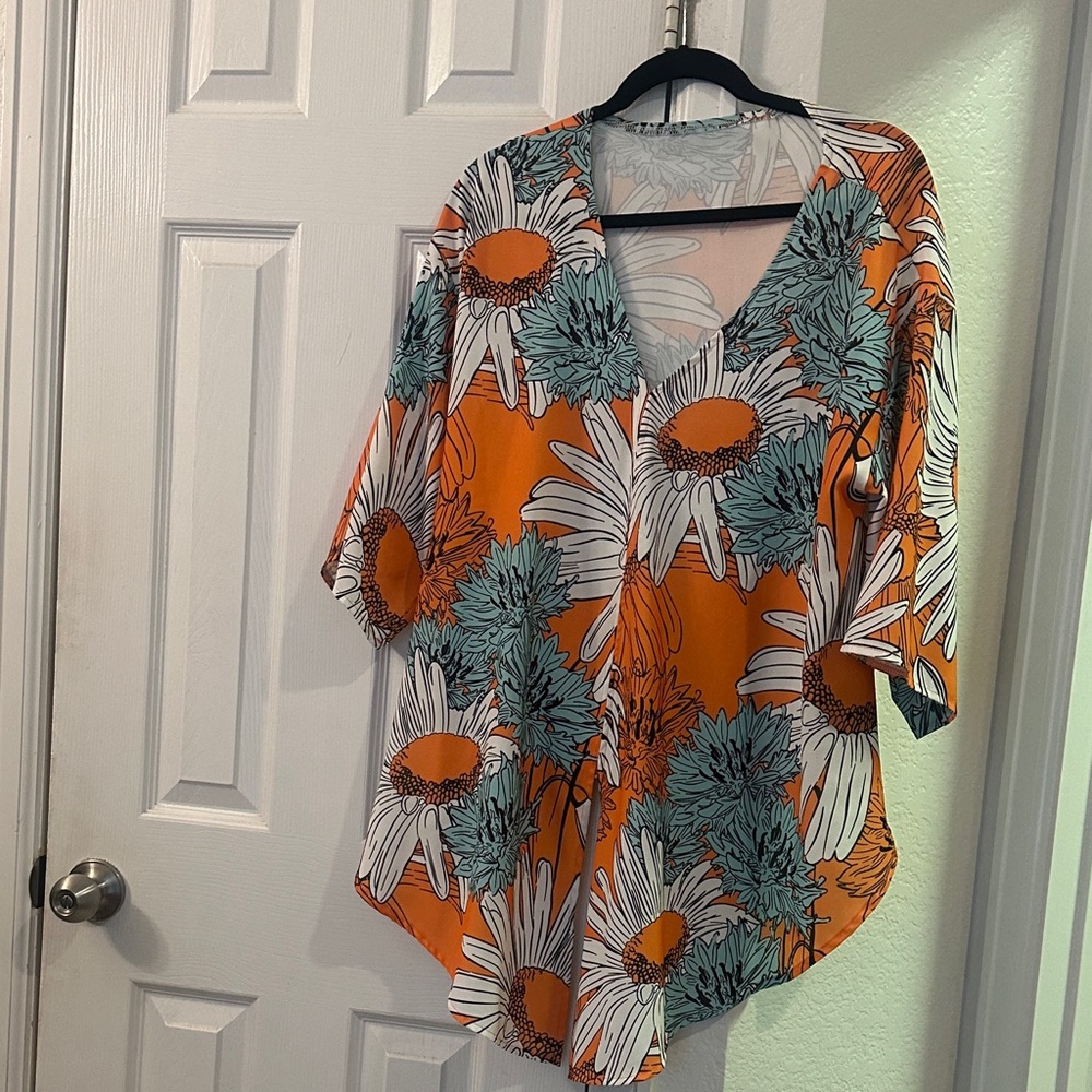 Amazon Orange and Blue Floral Blouse